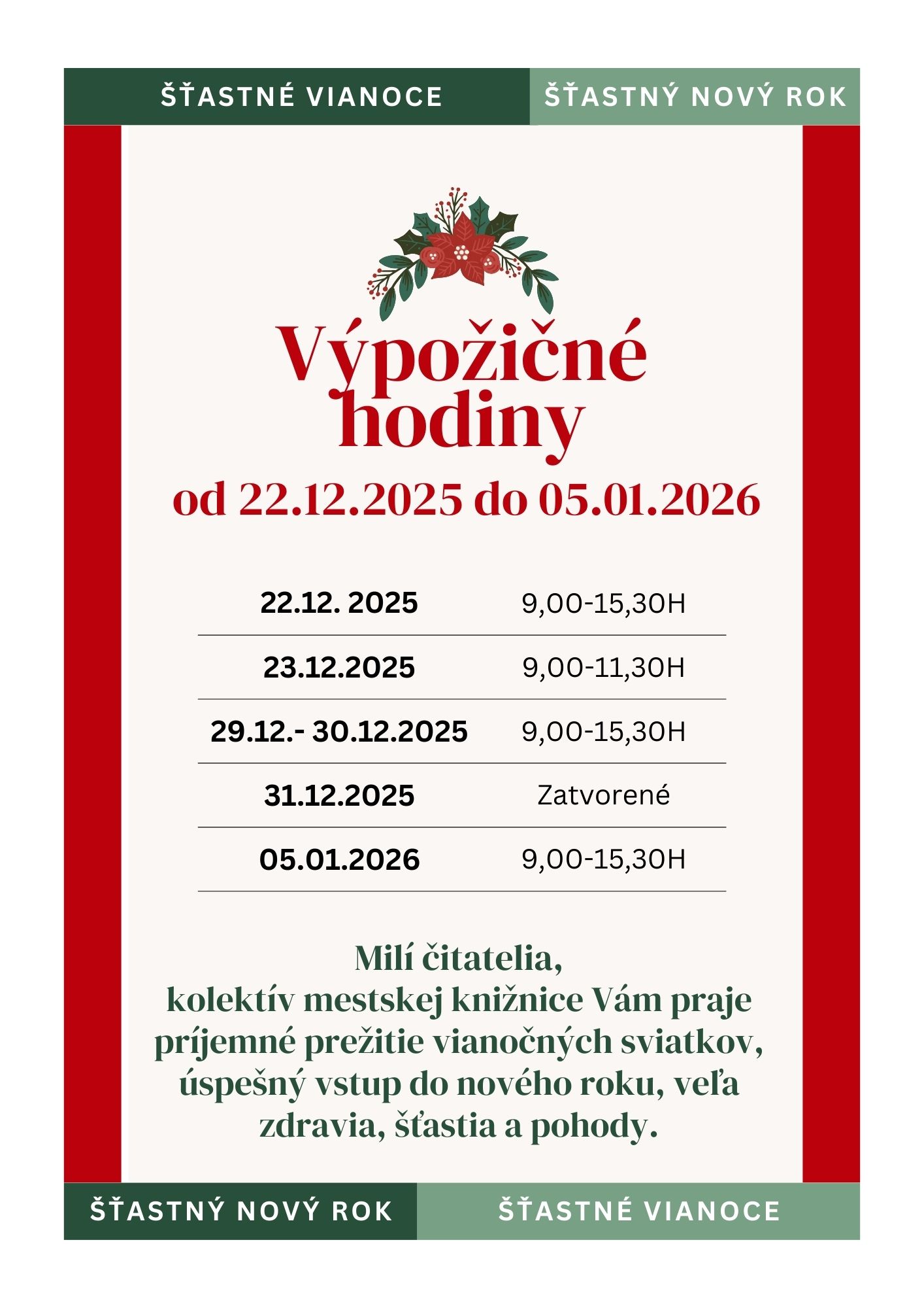 V�po�i�n� hodiny po�as sviatkov